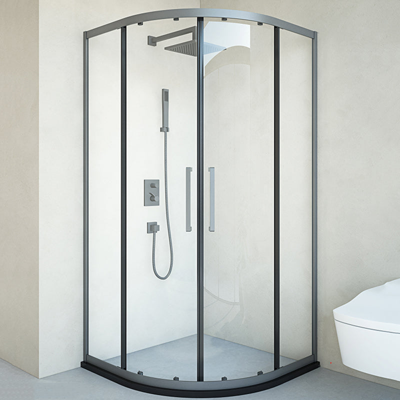 Modern Shower Stall Tempered Glass Rounded Double Sliding Clear Corner Shower Enclosure