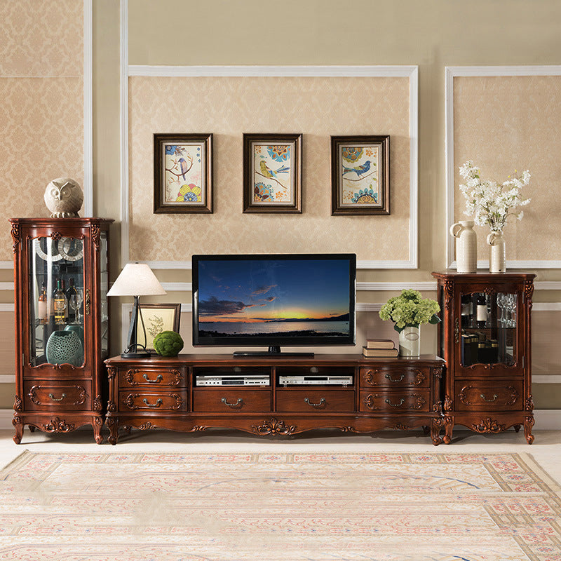 Traditional TV Media Stand Wooden TV Stand Console with 6 Drawers