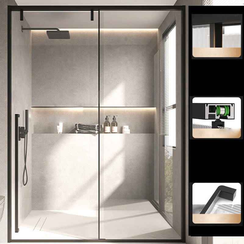 Glass and Metal Shower Door Simple One-Line Shower Black Bath Door