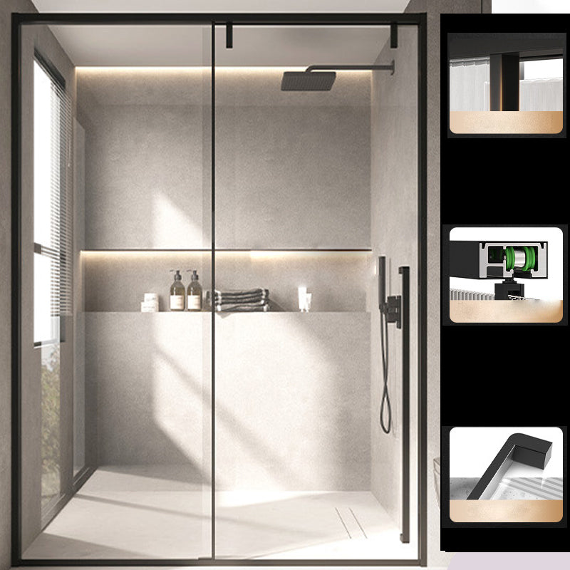 Glass and Metal Shower Door Simple One-Line Shower Black Bath Door