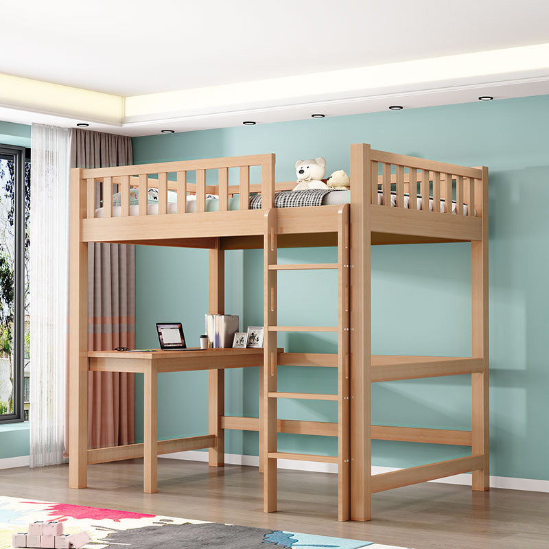 Modern Headboard Loft Bed Built-In Ladder Guardrail Bed with Desk