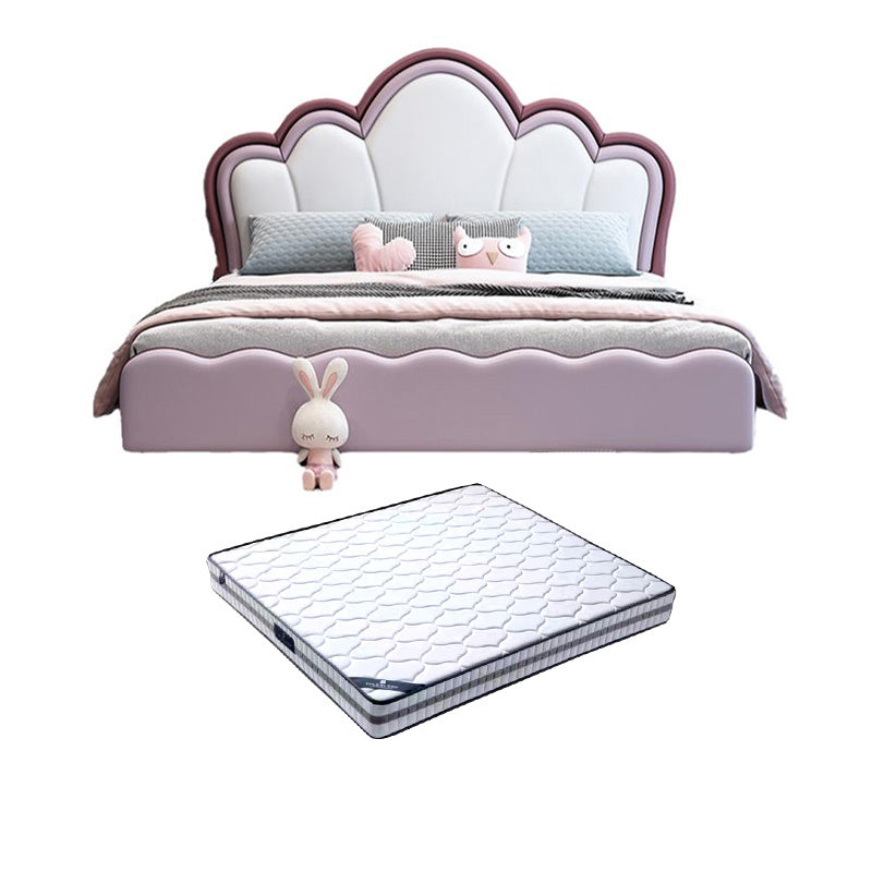 Contemporary Genuine Leather Princess Headboard Pink Kids Bed