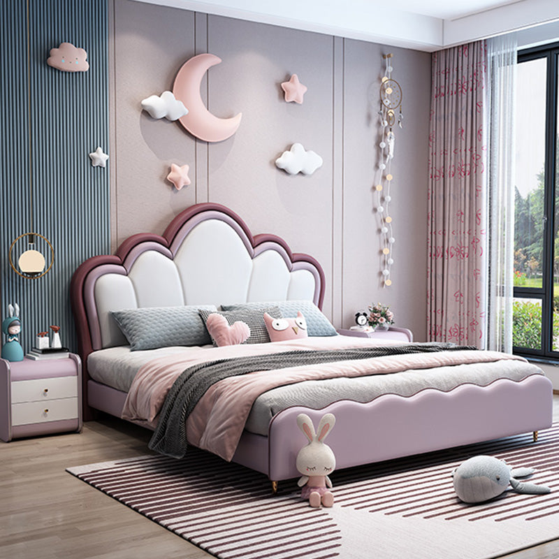 Contemporary Genuine Leather Princess Headboard Pink Kids Bed