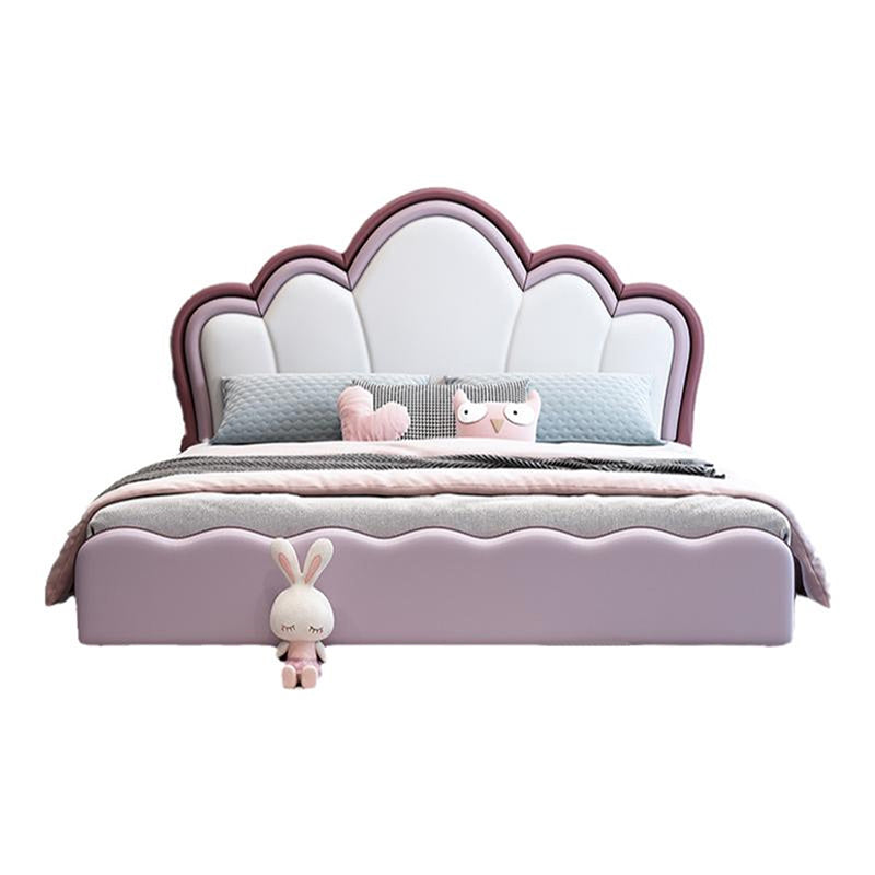 Contemporary Genuine Leather Princess Headboard Pink Kids Bed