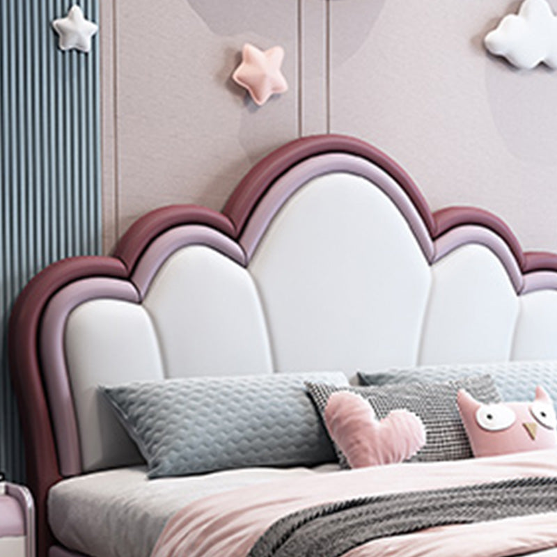 Contemporary Genuine Leather Princess Headboard Pink Kids Bed