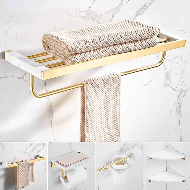 Marble & Brass Bath Hardware Set Golden Bathroom Accessory Kit