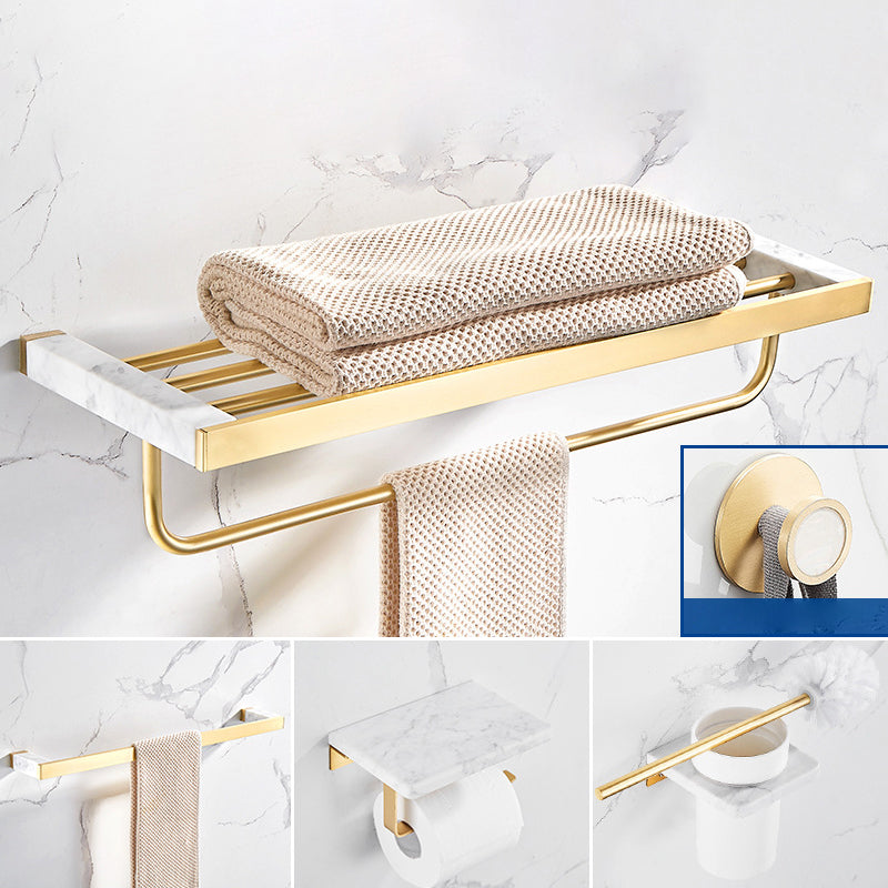 Marble & Brass Bath Hardware Set Golden Bathroom Accessory Kit