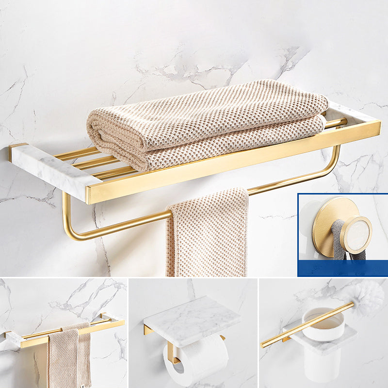 Marble & Brass Bath Hardware Set Golden Bathroom Accessory Kit