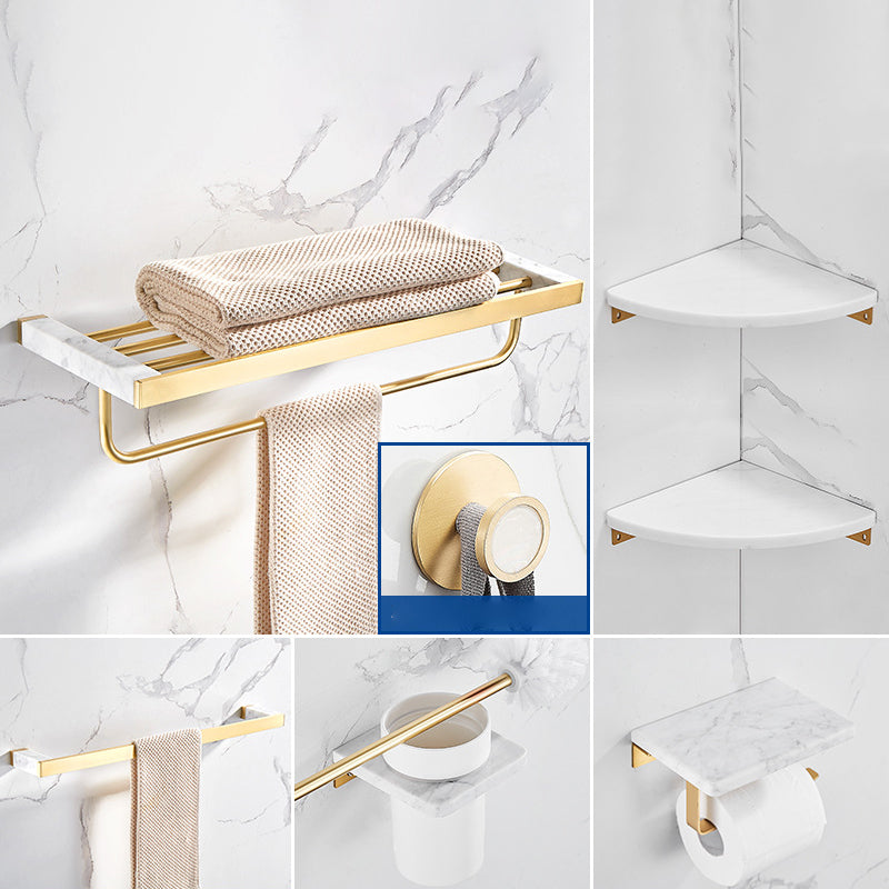 Marble & Brass Bath Hardware Set Golden Bathroom Accessory Kit