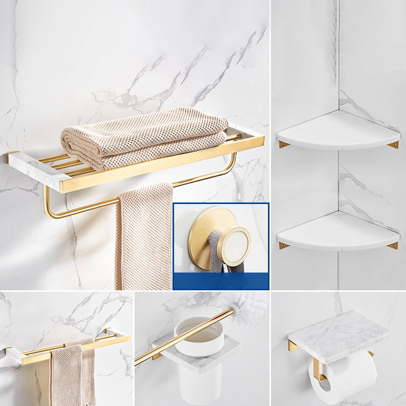 Marble & Brass Bath Hardware Set Golden Bathroom Accessory Kit