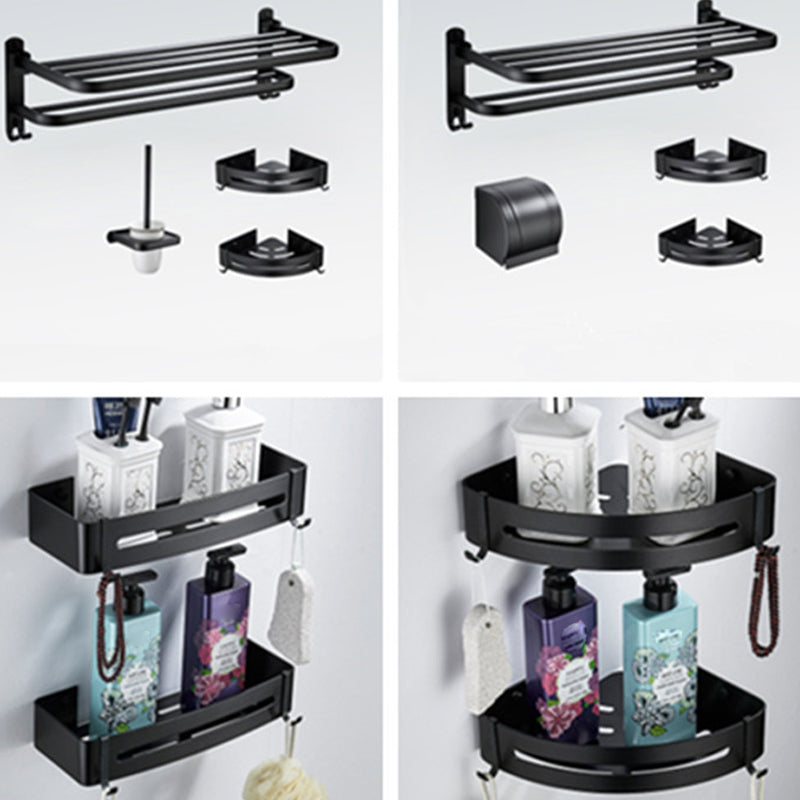 Contemporary 8-Piece Bathroom Hardware Set Matte Black Bath Shelf/Paper Holder/Robe Hooks