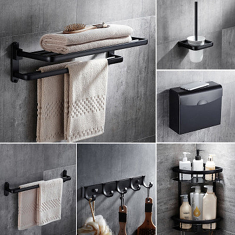 Contemporary 8-Piece Bathroom Hardware Set Matte Black Bath Shelf/Paper Holder/Robe Hooks