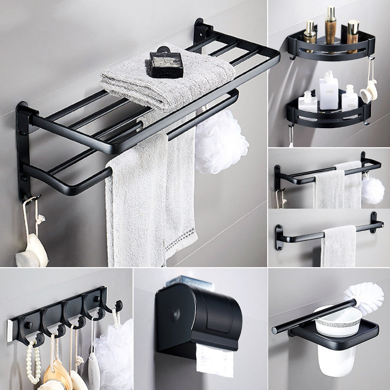 Contemporary 8-Piece Bathroom Hardware Set Matte Black Bath Shelf/Paper Holder/Robe Hooks