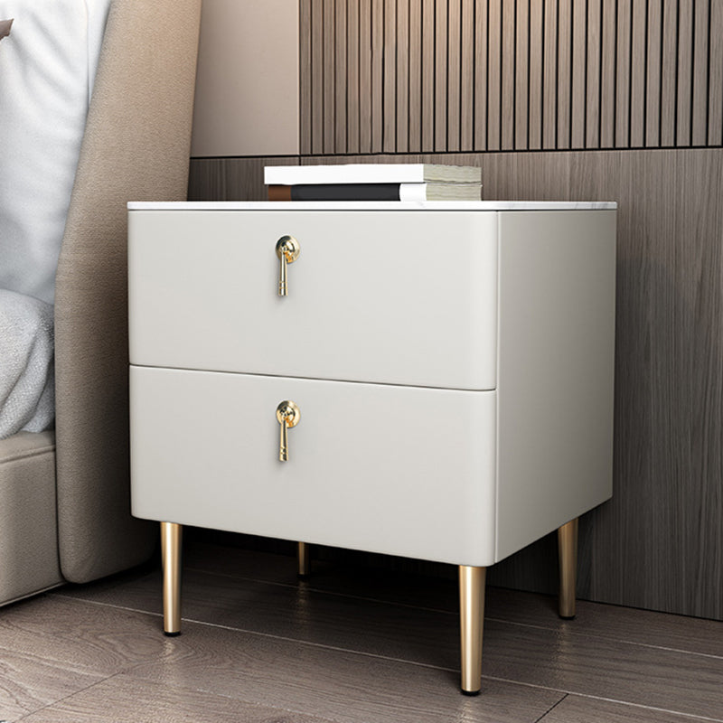 Classic Glam Accent Table Nightstand Stone Bedside Cabinet with Drawers