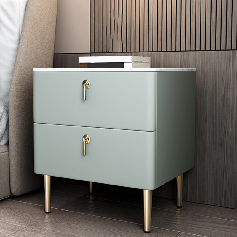 Classic Glam Accent Table Nightstand Stone Bedside Cabinet with Drawers