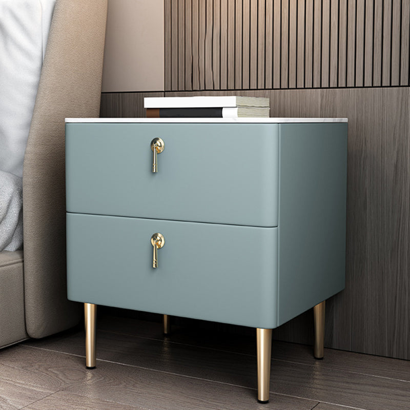 Classic Glam Accent Table Nightstand Stone Bedside Cabinet with Drawers