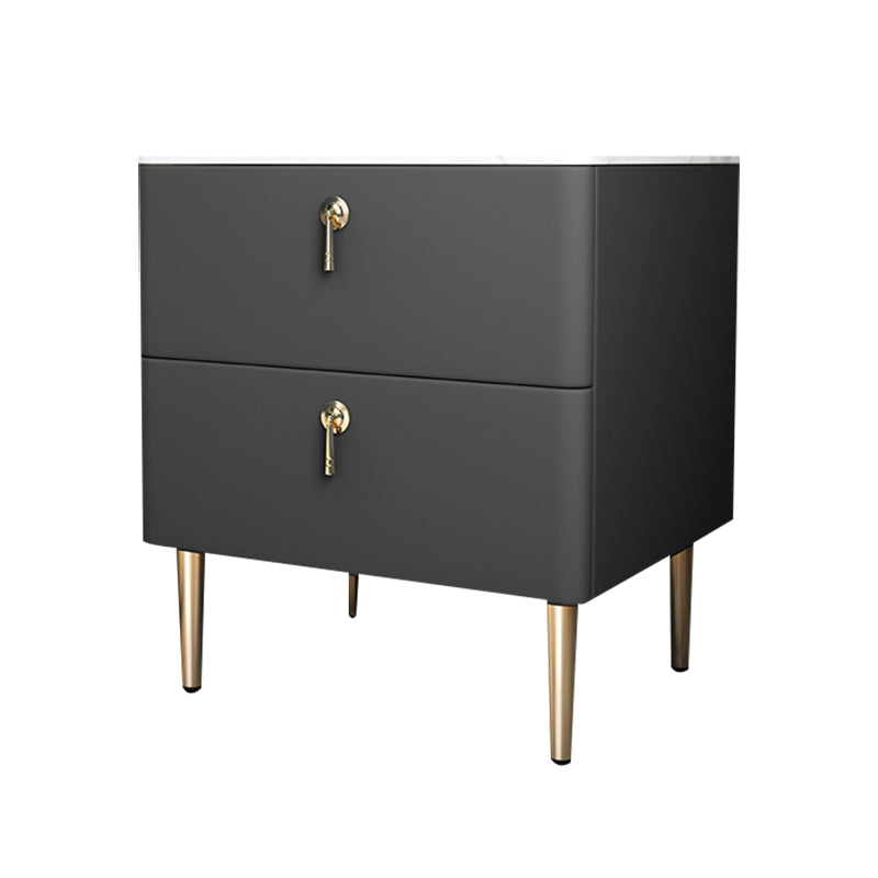 Classic Glam Accent Table Nightstand Stone Bedside Cabinet with Drawers