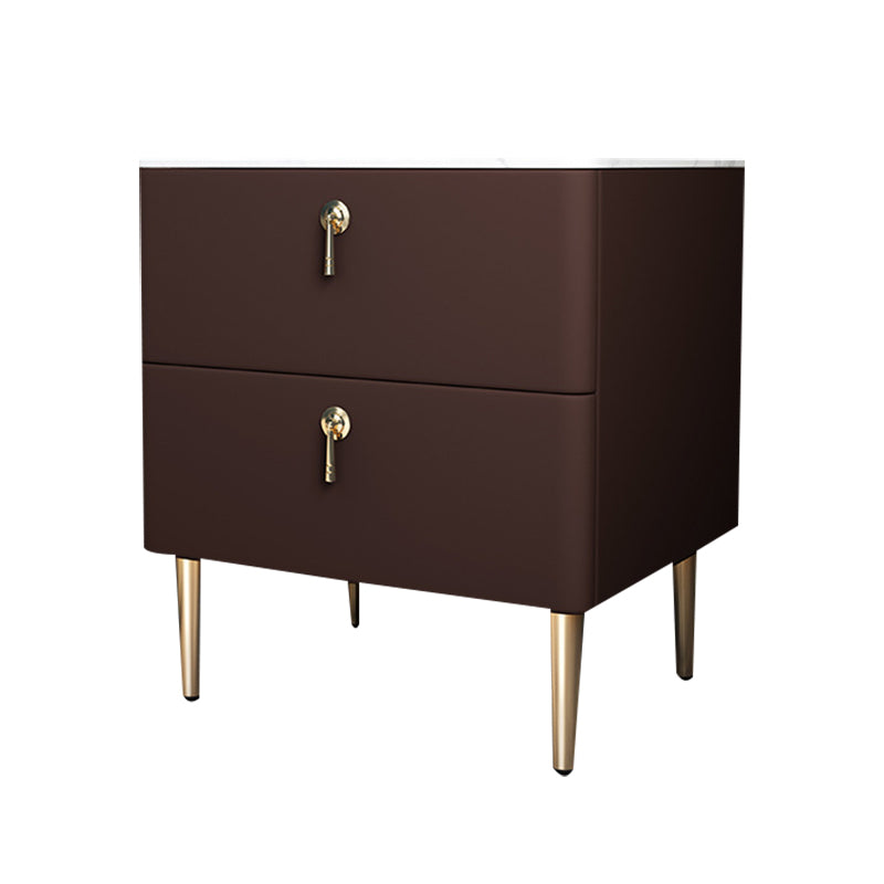 Classic Glam Accent Table Nightstand Stone Bedside Cabinet with Drawers