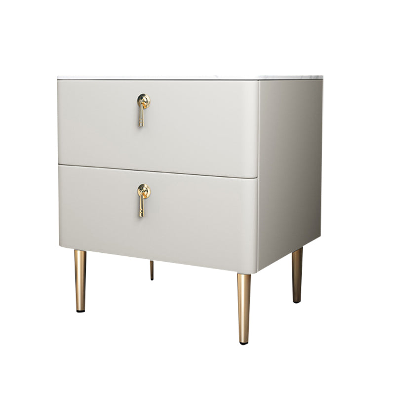 Classic Glam Accent Table Nightstand Stone Bedside Cabinet with Drawers