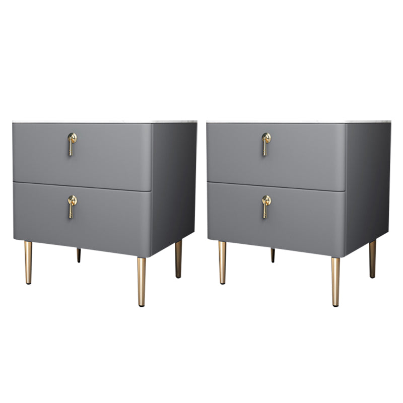 Classic Glam Accent Table Nightstand Stone Bedside Cabinet with Drawers