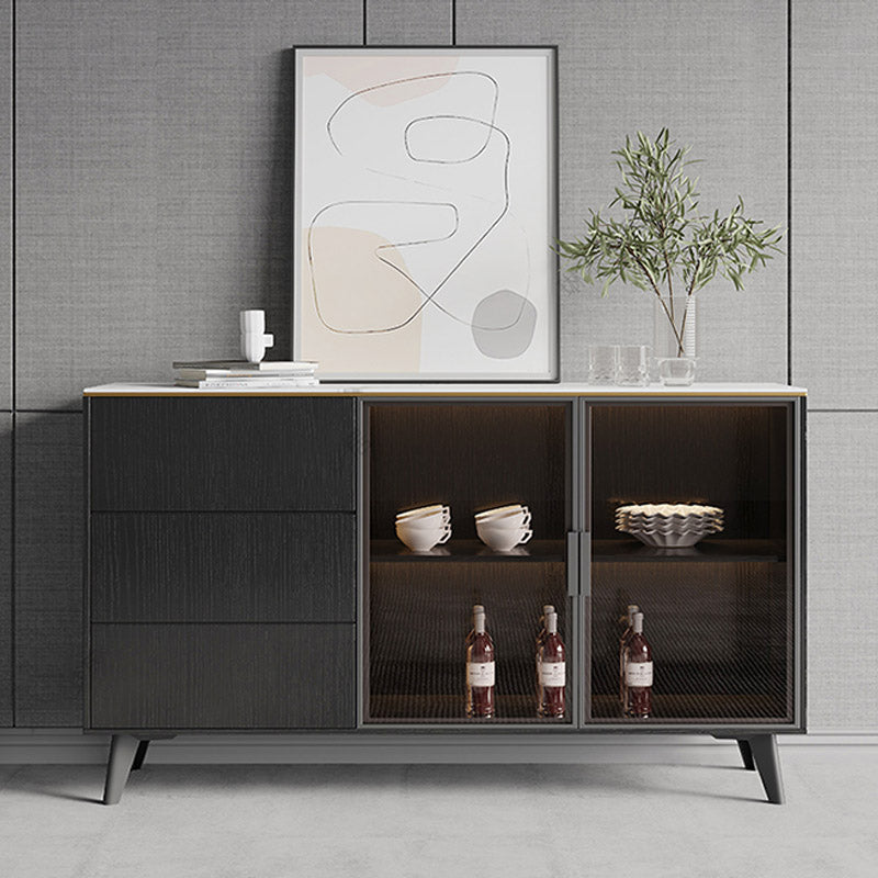 Stone Credenza Contemporary Style Dining Buffet with Cabinets and Drawers