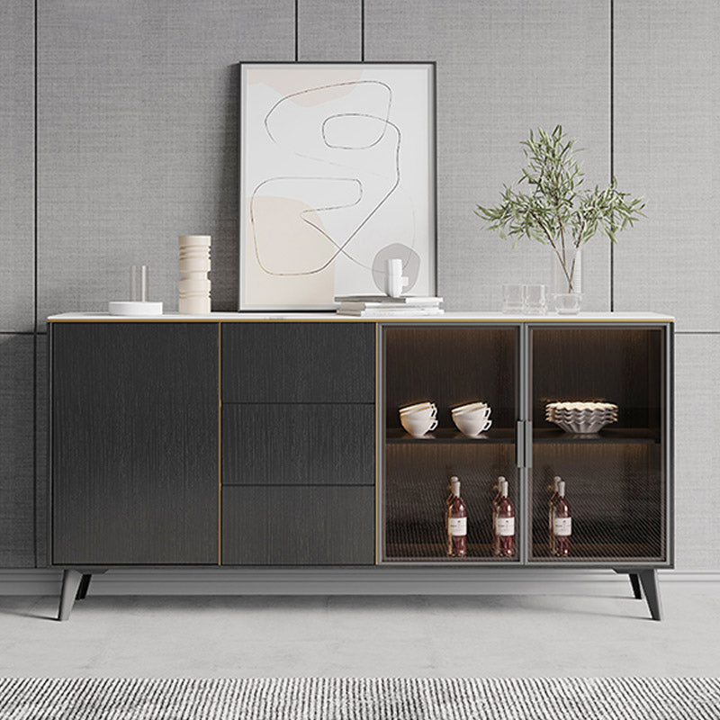 Stone Credenza Contemporary Style Dining Buffet with Cabinets and Drawers