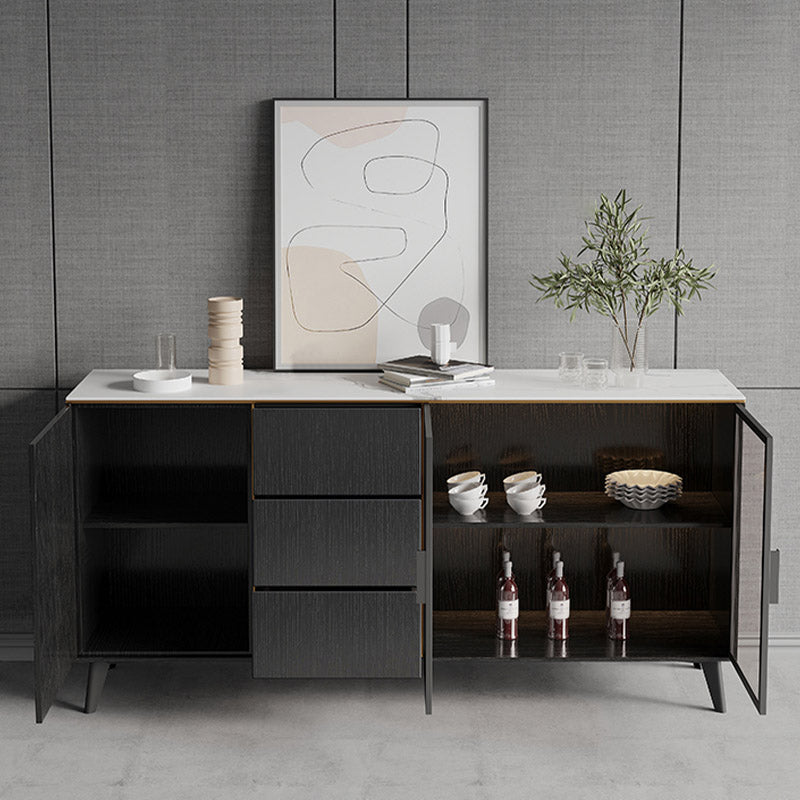 Stone Credenza Contemporary Style Dining Buffet with Cabinets and Drawers