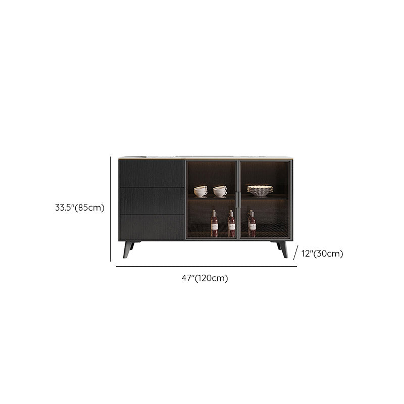 Stone Credenza Contemporary Style Dining Buffet with Cabinets and Drawers