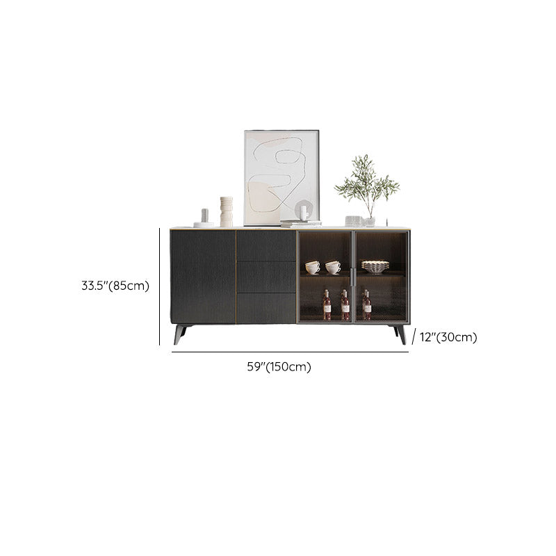 Stone Credenza Contemporary Style Dining Buffet with Cabinets and Drawers