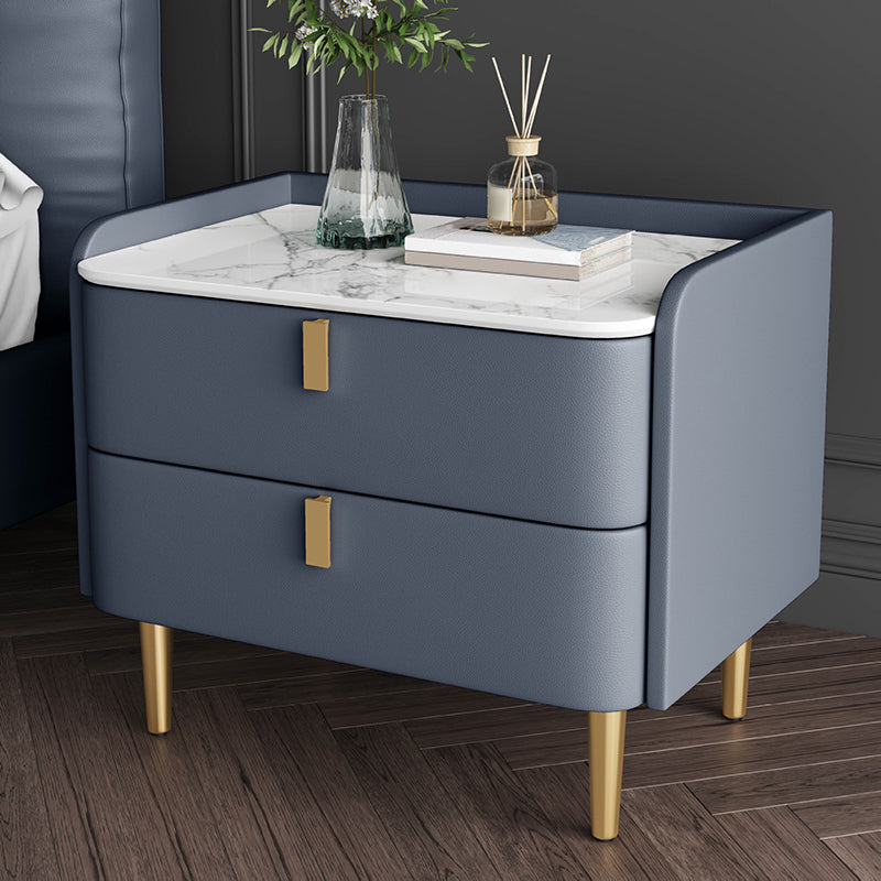 Classic Glam Bed Nightstand Stone Bedside Cabinet with Drawers