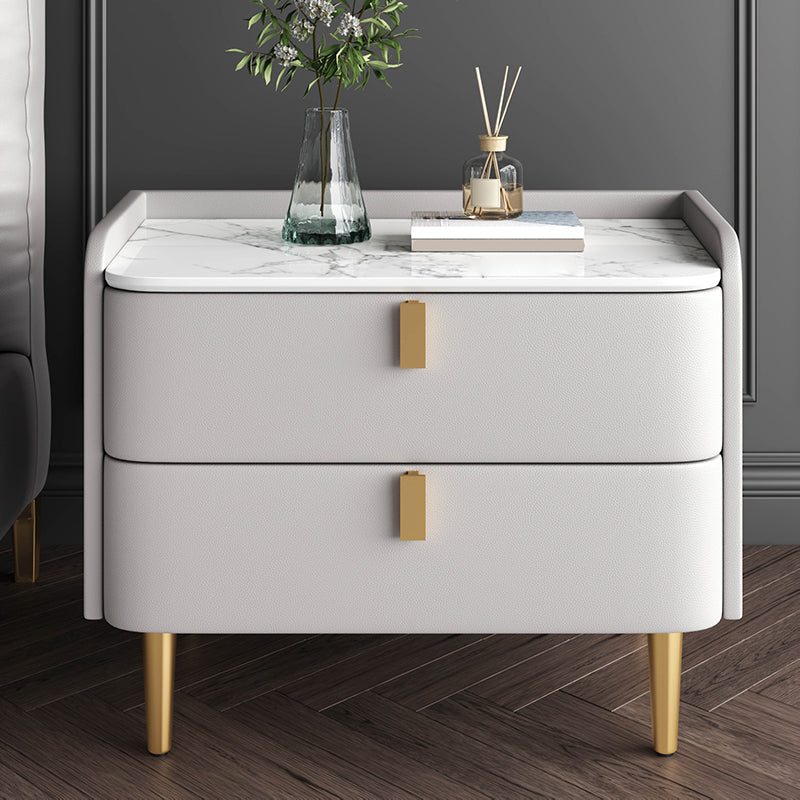 Classic Glam Bed Nightstand Stone Bedside Cabinet with Drawers