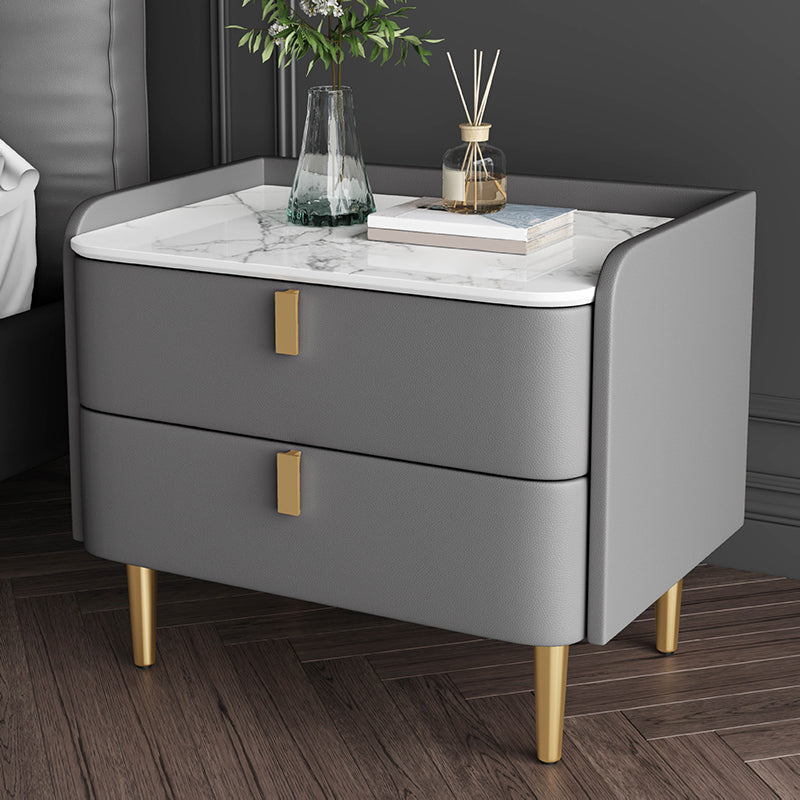 Classic Glam Bed Nightstand Stone Bedside Cabinet with Drawers