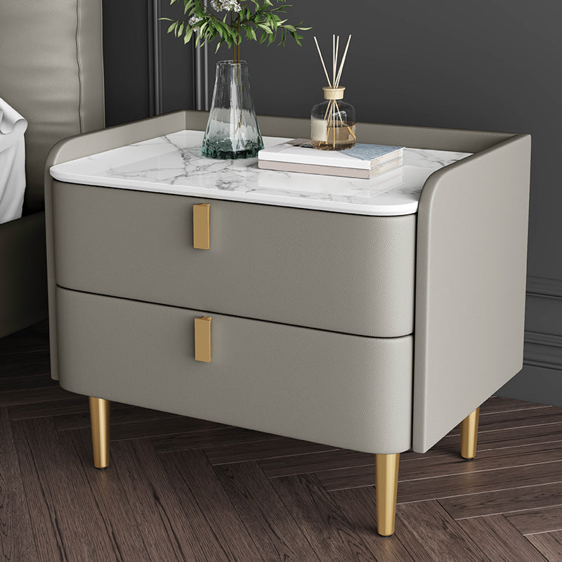 Classic Glam Bed Nightstand Stone Bedside Cabinet with Drawers