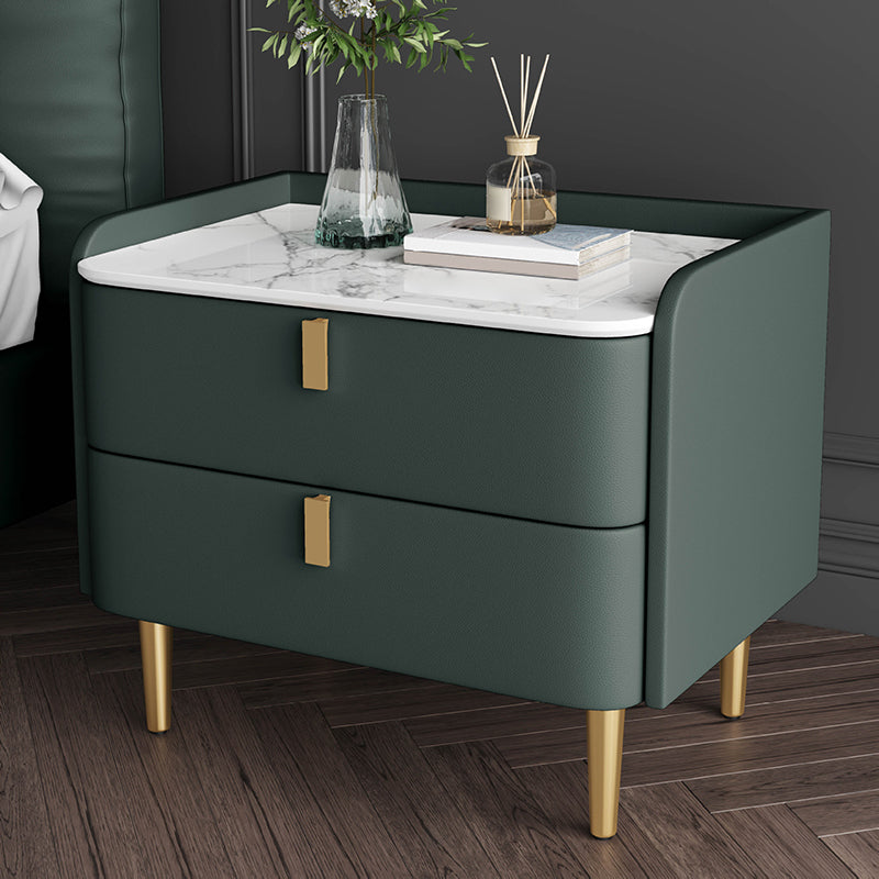 Classic Glam Bed Nightstand Stone Bedside Cabinet with Drawers