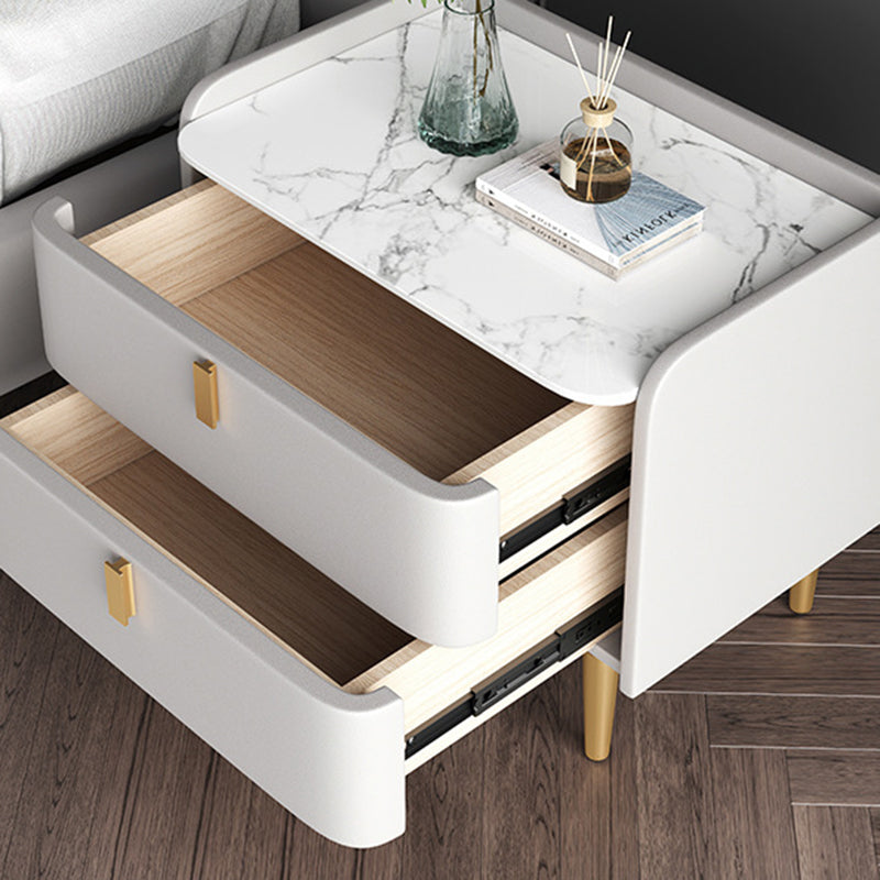 Classic Glam Bed Nightstand Stone Bedside Cabinet with Drawers