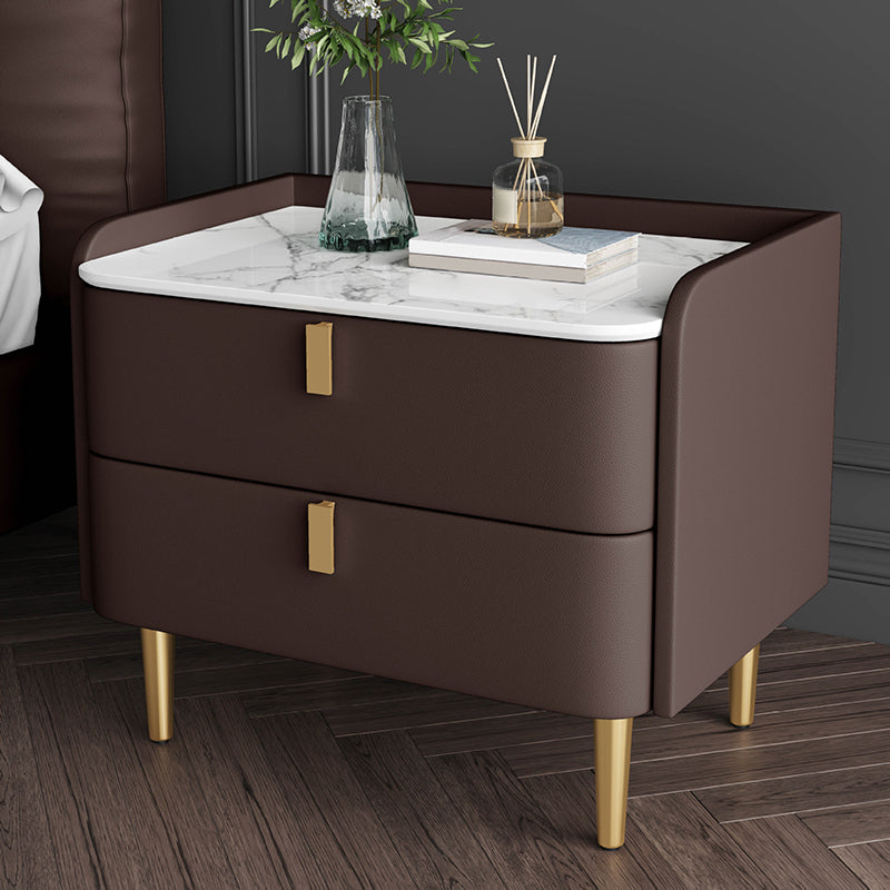 Classic Glam Bed Nightstand Stone Bedside Cabinet with Drawers