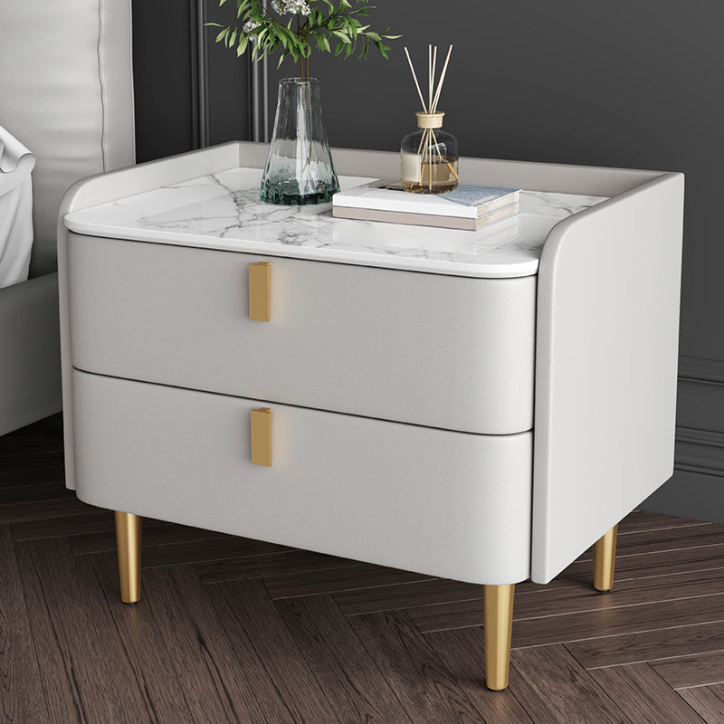 Classic Glam Bed Nightstand Stone Bedside Cabinet with Drawers