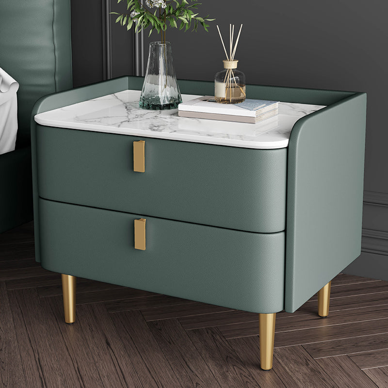 Classic Glam Bed Nightstand Stone Bedside Cabinet with Drawers