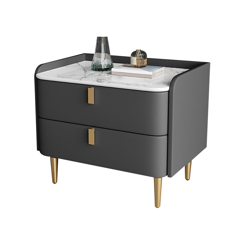 Classic Glam Bed Nightstand Stone Bedside Cabinet with Drawers