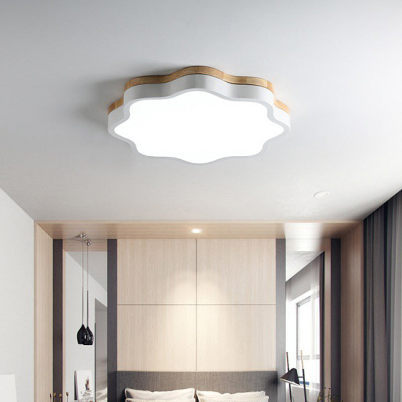 Single Modern White Flush Mount Lighting Wooden Ceiling Light for Bedroom