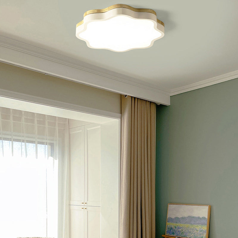 Single Modern White Flush Mount Lighting Wooden Ceiling Light for Bedroom