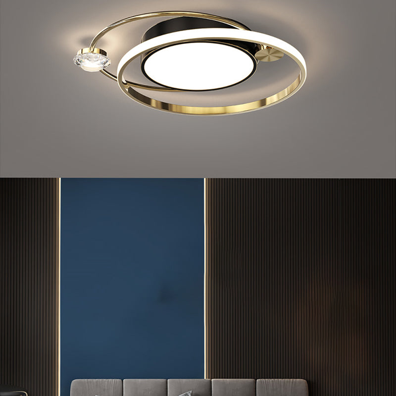 Modern LED Metal Flush Mount Circle Shape Ceiling Lamp with Acrylic Shade for Living Room