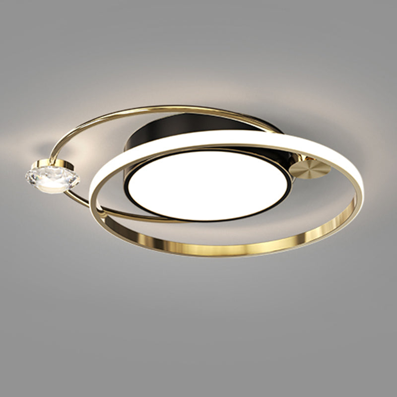 Modern LED Metal Flush Mount Circle Shape Ceiling Lamp with Acrylic Shade for Living Room