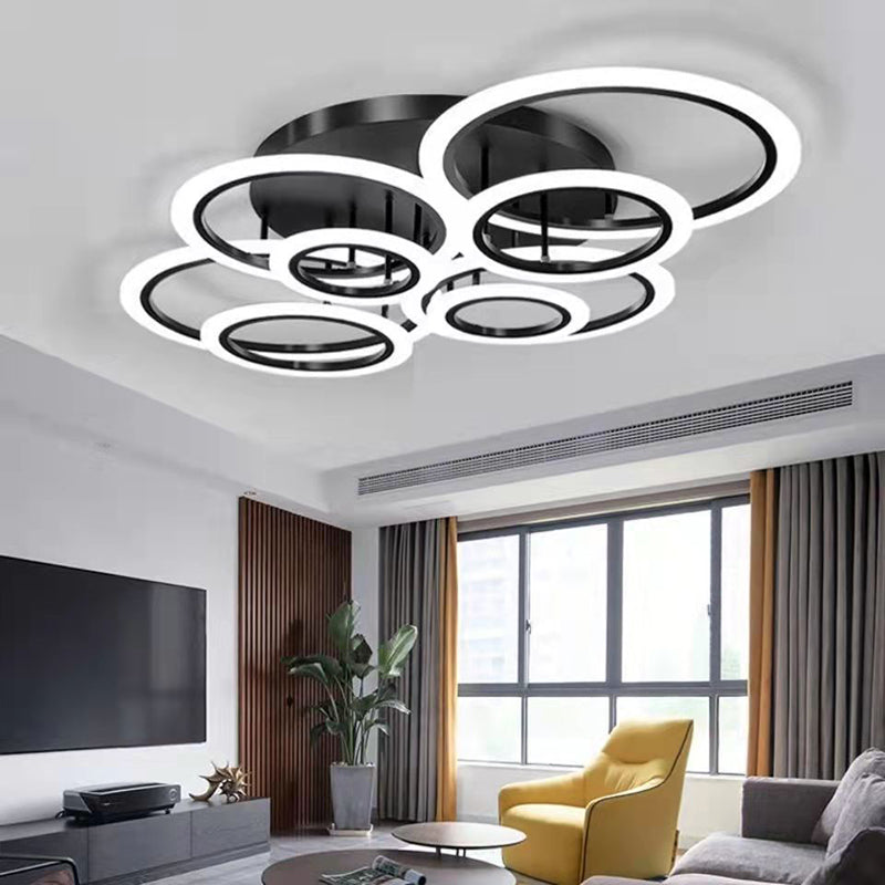 Modern Metal Flush Mount Circle Shape Ceiling Lamp with Acrylic Shade for Living Room