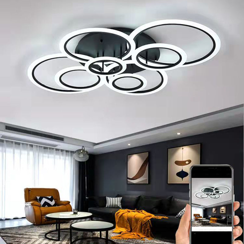 Modern Metal Flush Mount Circle Shape Ceiling Lamp with Acrylic Shade for Living Room