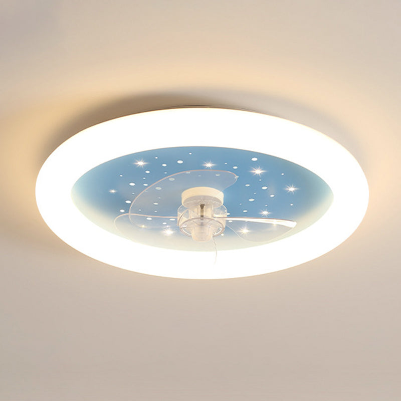 3-Blade LED Ceiling Fan Children Blue Fan with Light for Bedroom