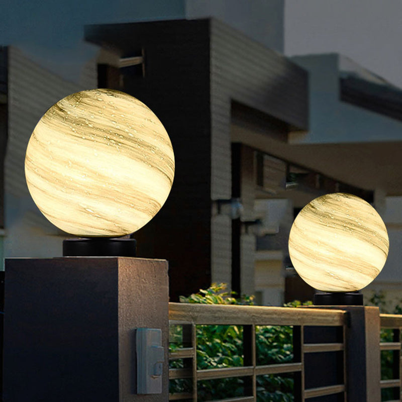Glass Ball Shape Outdoor Lights Modern Style 1 Light Solar Pillar Lamp
