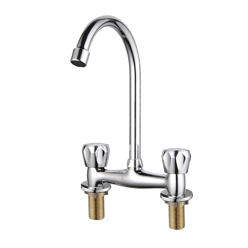 Contemporary Widespread Sink Faucet Knob Handle Gooseneck Arc Solid Brass Faucet