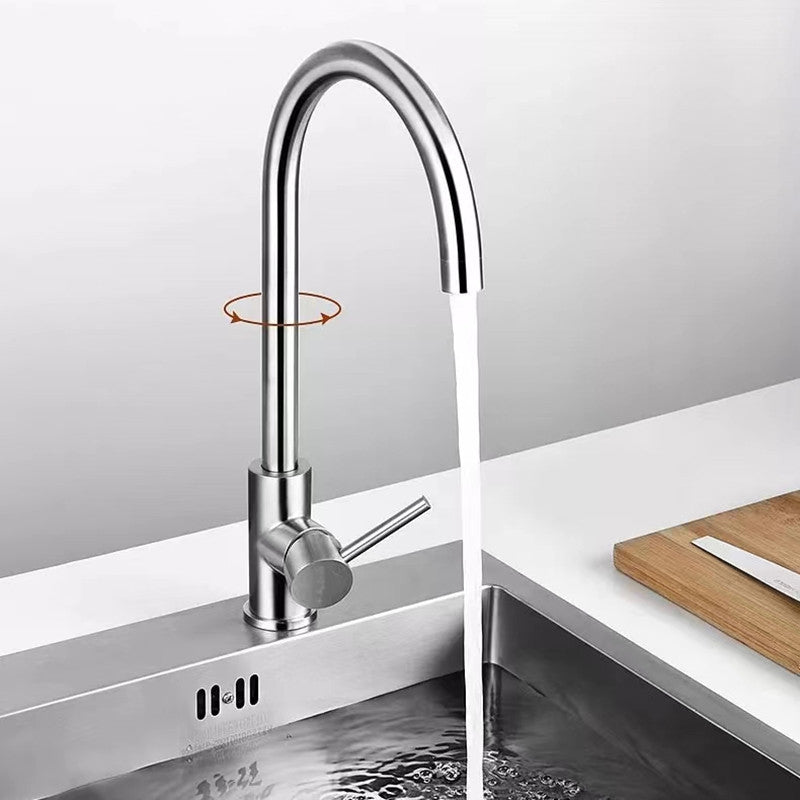 Traditional 1-Handle Faucets Black and Silver Stainless Steel Gooseneck Faucets