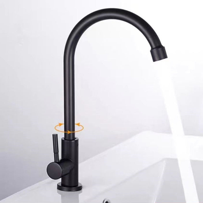 Traditional 1-Handle Faucets Black and Silver Stainless Steel Gooseneck Faucets